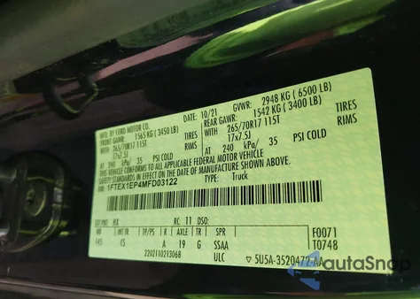 2021 Ford F-150 Xl z USA, uszkodzony, nr VIN 1FTEX1EP4MFD03122